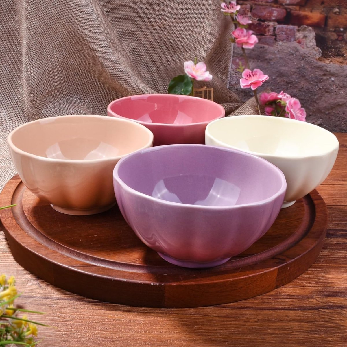 Pastel Charm Ceramic Bowls – Set of 4 | Elegant Multi-Color Serving Bowls for Everyday & Special Occasions - Memories InsitePASTEL CHARM CERAMIC BOWLS (Set of 4)